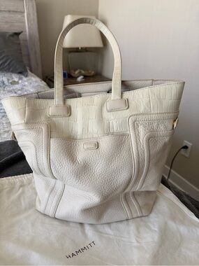 Hammitt Otis Cream Croc-Trim Leather Tote